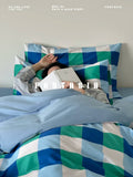 Load image into Gallery viewer, FANTASIA Collection Dream Planet [Summer Utopia] Retro Blue Plaid Cotton Four-piece Cotton Sheet
