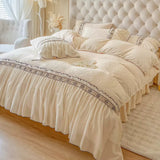 Load image into Gallery viewer, Winter carved thickened milk fleece four-piece set retro princess wind coral fleece double-sided fleece fleece quilt cover bed skirt
