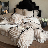 Load image into Gallery viewer, French romantic girl heart bow cotton long-staple cotton four-piece set pure cotton retro pleated lace quilt cover sheets