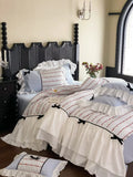 Load image into Gallery viewer, Korean girl heart cotton washed cotton four-piece set double-layer lotus leaf lace bow quilt cover soft pure cotton bedding