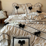 Load image into Gallery viewer, French light luxury romantic princess style long-staple cotton four-piece set cotton pure cotton bow quilt cover girl heart bedding