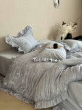 Load image into Gallery viewer, French girl cotton long-staple cotton abraded bed four-piece set pure cotton jacquard pleated lace quilt cover bed sheet bedding