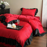 Load image into Gallery viewer, Summer retro peach heart cool Lenzing Tencel four-piece girl heart embroidery silky sleeping quilt cover bedding