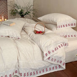 Load image into Gallery viewer, Lanxu Home Textiles French Girl Cotton and Linen Four-piece Set Cherry Embroidery Quilt Cover Breathable Sheet Premium Bedding
