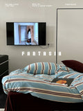 Load image into Gallery viewer, FANTASIA Collection Dream Planet [Belfast] Class A Blue Stripe Knitted Cotton Four-piece Cotton Sheet
