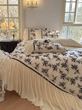 Load image into Gallery viewer, French retro wind milk fleece bed four-piece set thickened flange coral fleece princess quilt cover sheets light luxury bedding