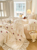 Load image into Gallery viewer, Winter Princess Wind Thickened Milk Fleece Bed Four-piece Warm Coral Fleece Sheet French Romantic Rose Quilt Cover