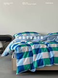 Load image into Gallery viewer, FANTASIA Collection Dream Planet [Summer Utopia] Retro Blue Plaid Cotton Four-piece Cotton Sheet