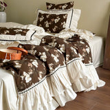 Load image into Gallery viewer, French butterfly lace 100 pcs satin long-staple cotton cotton four-piece princess style pure cotton retro quilt cover bedding 4