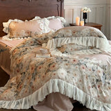 Load image into Gallery viewer, French romantic lace edge retro wind tencel cotton polished four-piece set flower print quilt cover bedding