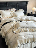 Load image into Gallery viewer, Summer light luxury premium cream wind Tencel cool feeling four-piece French embroidery silky sleeping quilt cover bedding