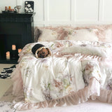 Load image into Gallery viewer, French romantic bed skirt four-piece set of 100 tencel cotton glazed yarn lace oil painting quilt cover silky smooth naked sleeping bedding 4