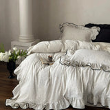 Load image into Gallery viewer, French simple cotton double-layer yarn four-piece set, black lace pure cotton quilt cover, retro niche premium bedding