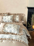Load image into Gallery viewer, French retro style flower printing pure cotton four-piece set cotton high-end bedding light luxury high-end lotus leaf edge quilt cover
