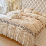 Load image into Gallery viewer, Winter carved thickened milk fleece four-piece set retro princess wind coral fleece double-sided fleece fleece quilt cover bed skirt