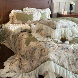 Load image into Gallery viewer, French romantic lace edge retro wind tencel cotton polished four-piece set flower print quilt cover bedding