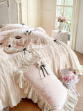 Load image into Gallery viewer, French lace edge thickened milk fleece four-piece set bow princess wind coral fleece quilt cover high-end bedding
