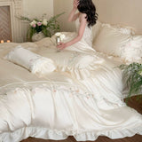 Load image into Gallery viewer, Lan Xu Home Textiles French Princess Style 100S Tencel Cotton Four-piece Flower Embroidery Quilt Cover Girl's Heart Sheet Bedding
