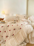 Load image into Gallery viewer, Winter Princess Wind Thickened Milk Fleece Bed Four-piece Warm Coral Fleece Sheet French Romantic Rose Quilt Cover