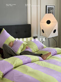 Load image into Gallery viewer, FANTASIA Collection Dream Planet [Grape Hyacinth] Niche Purple and Green Stripe Four-piece Knitted Cotton Sheet