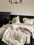 Load image into Gallery viewer, French premium jacquard pure cotton polished four-piece set cotton pleated romantic lace princess wind quilt cover girl bed sheet