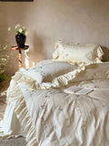 Load image into Gallery viewer, French romantic lotus leaf edge embroidery flower pure cotton four-piece set girl bed sheet quilt cover satin bedding