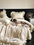 Load image into Gallery viewer, French premium jacquard pure cotton polished four-piece set cotton pleated romantic lace princess wind quilt cover girl bed sheet