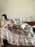 Load image into Gallery viewer, French romantic cotton polished bed four-piece set retro style autumn and winter digital printing chiffon lace quilt cover bed sheet