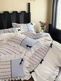 Load image into Gallery viewer, Korean girl heart cotton washed cotton four-piece set double-layer lotus leaf lace bow quilt cover soft pure cotton bedding