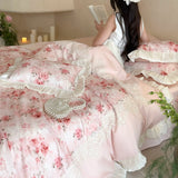 Load image into Gallery viewer, Lan Xu Home Textiles French Romantic Princess Wind Long Staple Cotton Four-piece Rose Quilt Cover Pink Girl's Heart Bedding