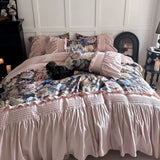 Load image into Gallery viewer, French retro cotton long-staple cotton bed skirt four-piece romantic flower lace edge quilt cover princess style high-end bedding