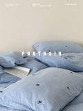Load image into Gallery viewer, FANTASIA Collection Dream Planet [Clear Sky Fat Bear] Striped Embroidery Double Layer Yarn Cotton Four-piece Cotton Sheet