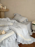 Load image into Gallery viewer, French Romantic Flower Cotton Wrinkle Yarn Four-piece Girl's Heart Rose Embroidered Lace Edge Quilt Cover Pure Cotton Bedding