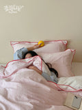 Load image into Gallery viewer, FANTASIA Collection Dream Planet [Moon Peach Branch] Pink Plaid Cotton Bed Four-piece Cotton Sheet
