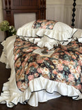 Load image into Gallery viewer, French oil painting retro style 100S long-staple cotton four-piece flower printing pure cotton ruffle edge quilt cover bedding