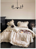 Load image into Gallery viewer, Serafina  French Romantic Jacquard Cotton Abraded Four-piece Cotton Pleated Lace Princess Quilt Cover Bedding