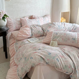 Load image into Gallery viewer, Vintage French princess style cotton sanded bed four-piece set butterfly flower lace quilt cover pure cotton sheets