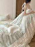 Load image into Gallery viewer, French romantic small fresh jacquard spring and summer tencel cotton four-piece set silky lace lace quilt cover princess wind bedding