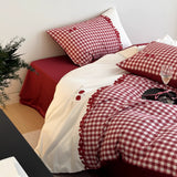 Load image into Gallery viewer, French girl heart cotton long-staple cotton four-piece set cute plaid cherry embroidery pure cotton quilt cover princess wind bedding
