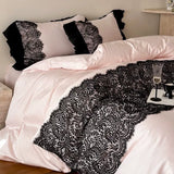 Load image into Gallery viewer, French girl pure cotton satin four-piece set cotton black lace long-staple cotton mattress sheets bedding