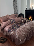 Load image into Gallery viewer, French romantic retro cotton long-staple cotton bed skirt four-piece flower pleated lace quilt cover princess wind bedding