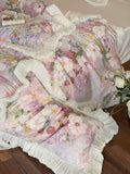 Load image into Gallery viewer, French romantic pastoral flowers cotton long-staple cotton four-piece set pleated lace quilt cover pure cotton princess windbed supplies