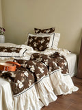 Load image into Gallery viewer, French butterfly lace 100 pcs satin long-staple cotton cotton four-piece princess style pure cotton retro quilt cover bedding 4