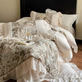Load image into Gallery viewer, French light luxury retro lace Lenzing Tencel bed four-piece oil painting cool feeling sleeping naked quilt cover bed sheet hat