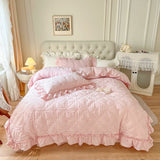 Load image into Gallery viewer, Ins Internet celebrity white cotton washed cotton bed four-piece set girl heart padded cotton quilt cover light luxury high-end bed sheet 4