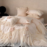 Load image into Gallery viewer, French girl princess style cotton long-staple cotton four-piece set three-dimensional love flower pure cotton quilt cover fairy bed skirt