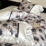 Load image into Gallery viewer, Lanxu Home Textiles French Romantic Tencel Four-piece Black Rose Quilt Cover Summer Cool Silky Sleeping Naked Bedding
