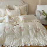 Load image into Gallery viewer, Lan Xu Home Textiles French Summer Girl Heart Tencel Four-piece Rose Embroidery Quilt Cool Silky Bedding