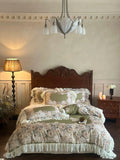Load image into Gallery viewer, French romantic lace edge retro wind tencel cotton polished four-piece set flower print quilt cover bedding