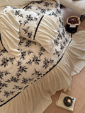 Load image into Gallery viewer, French retro wind milk fleece bed four-piece set thickened flange coral fleece princess quilt cover sheets light luxury bedding